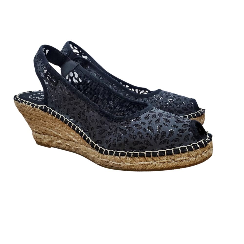 Toni Pons Bea Slingback Wedge Espadrille Sandal EU 41 Black Peep Toe US 10 Women